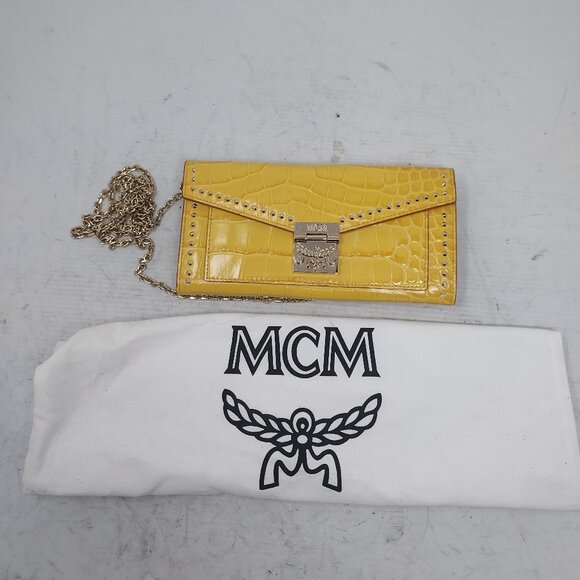 MCM Patricia Embossed Crocodile Yellow Crossbody Wallet Bag= - Picture 9 of 9